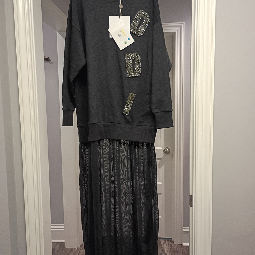 Odi Et Amo Women's Size Small Chic Black Long Sleeve Toile Dress New